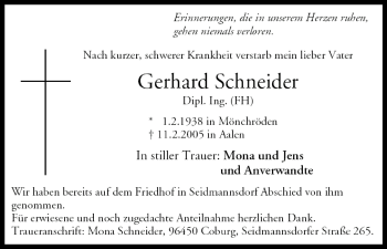 Anzeige von Gerhard Schneider von MGO