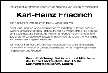 Anzeige von Karl-Heinz Friedrich von MGO