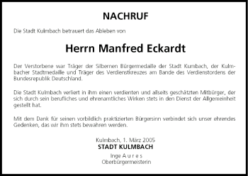 Anzeige von Manfred Eckardt von MGO