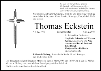 Anzeige von Thomas Eckstein von MGO