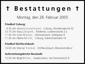 Anzeige von Bestattungen vom 28.02.2005 von MGO