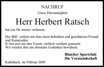 Anzeige von Herbert Ratsch von MGO
