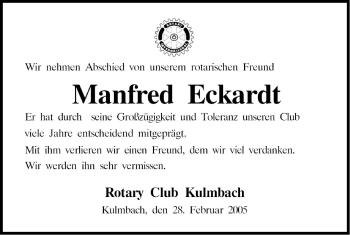 Anzeige von Manfred Eckardt von MGO