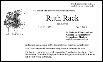 Anzeige von Ruth Rack von MGO