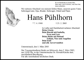 Anzeige von Hans Pühlhorn von MGO