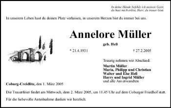 Anzeige von Annelore Müller von MGO