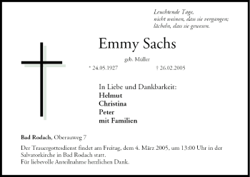 Anzeige von Emmy Sachs von MGO