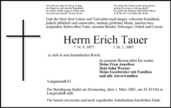 Anzeige von Erich Tauer von MGO