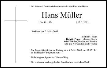 Anzeige von Hans Müller von MGO