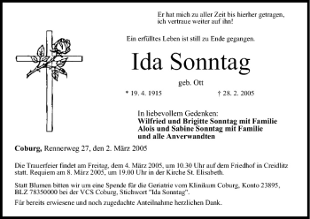 Anzeige von Ida Sonntag von MGO