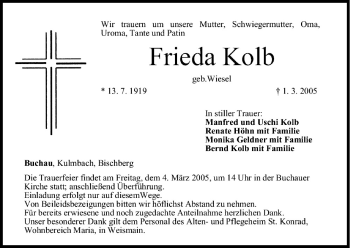 Anzeige von Frieda Kolb von MGO