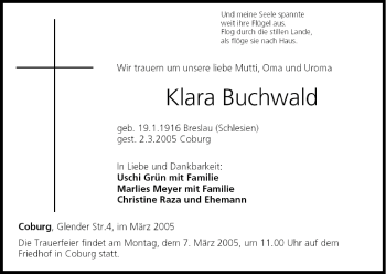 Anzeige von Klara Buchwald von MGO