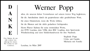 Anzeige von Werner Popp von MGO