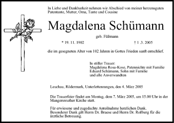 Anzeige von Magdalena Schümann von MGO