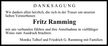Anzeige von Fritz Ramming von MGO