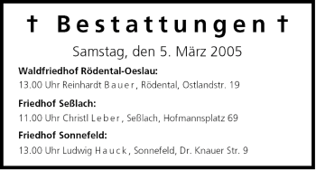 Anzeige von Bestattungen vom 05.03.2005 von MGO