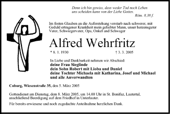 Anzeige von Alfred Wehrfritz von MGO