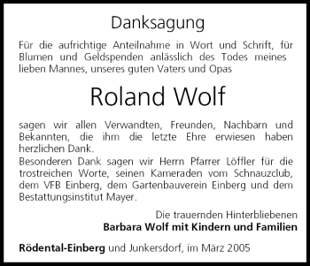 Anzeige von Roland Wolf von MGO