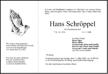 Anzeige von Hans Schröppel von MGO