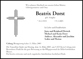 Anzeige von Beatrix Dorst von MGO