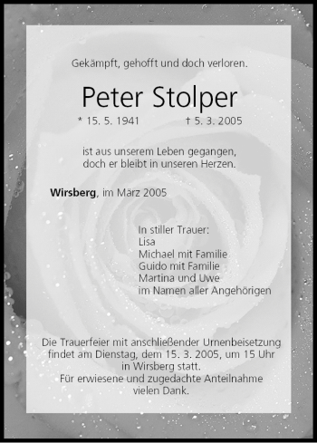 Anzeige von Peter Stolper von MGO