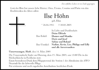 Anzeige von Ilse Höhn von MGO
