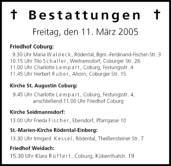 Anzeige von Bestattungen vom 11.03.2005 von MGO