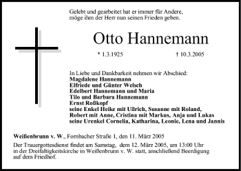 Anzeige von Otto Hannemann von MGO