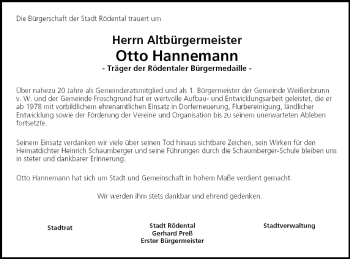 Anzeige von Otto Hannemann von MGO
