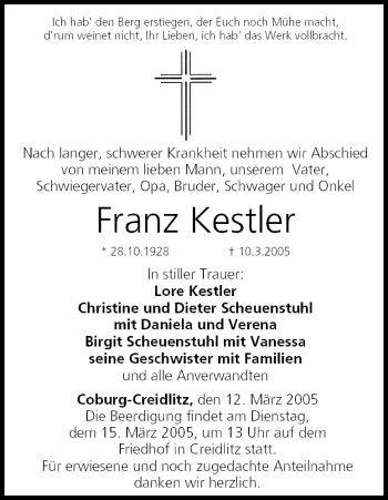 Anzeige von Franz Kestler von MGO