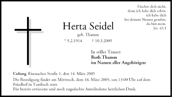 Anzeige von Herta Seidel von MGO