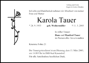 Anzeige von Karola Tauer von MGO