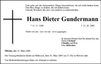 Anzeige von Hans Dieter Gundermann von MGO