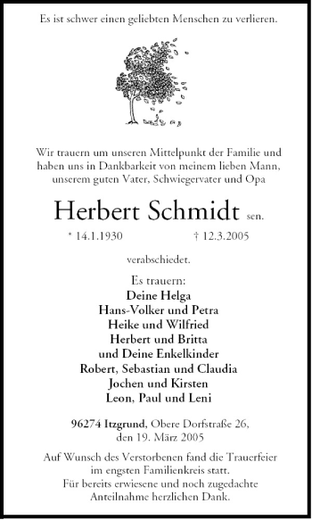 Anzeige von Herbert Schmidt von MGO