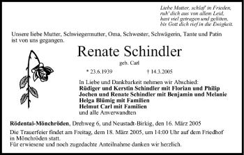 Anzeige von Renate Schindler von MGO
