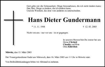 Anzeige von Hans Dieter Gundermann von MGO