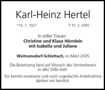 Anzeige von Karl-Heinz Hertel von MGO