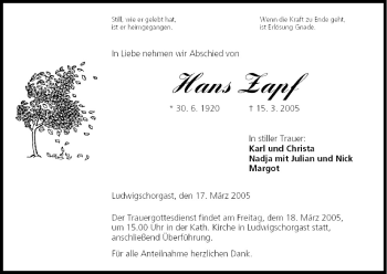Anzeige von Hans Zapf von MGO