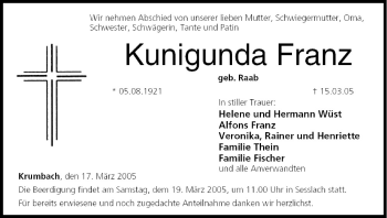 Anzeige von Kunigunda Franz von MGO
