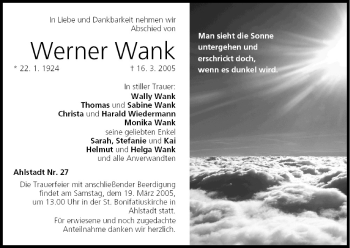 Anzeige von Werner Wank von MGO