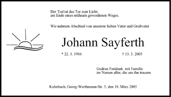 Anzeige von Johann Sayferth von MGO