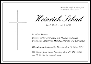 Anzeige von Heinrich Schad von MGO