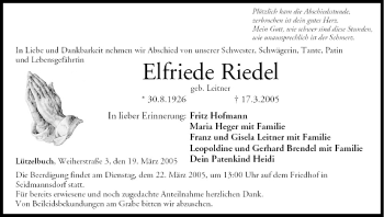 Anzeige von Elfriede Riedel von MGO