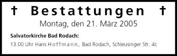 Anzeige von Bestattungen vom 21.03.2005 von MGO