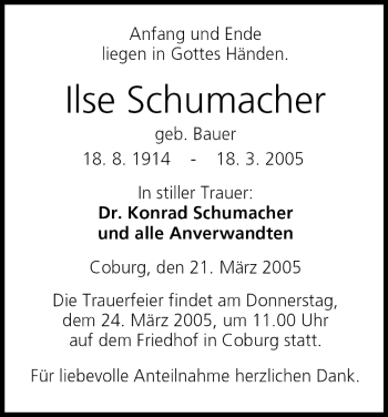 Anzeige von Ilse Schumacher von MGO