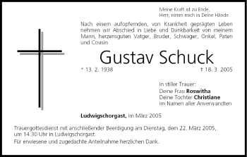 Anzeige von Gustav Schuck von MGO