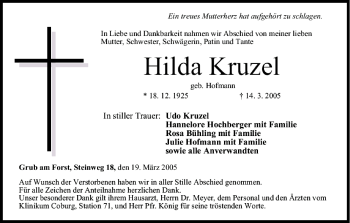 Anzeige von Hilda Kruzel von MGO