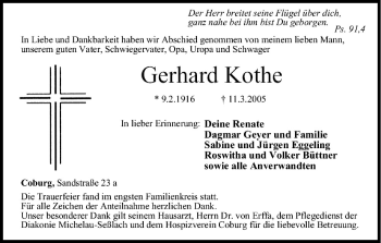 Anzeige von Gerhard Kothe von MGO