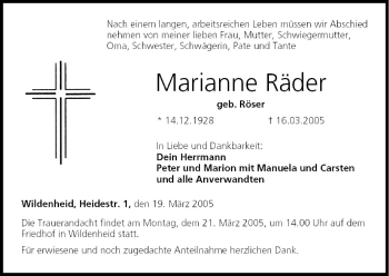 Anzeige von Marianne Räder von MGO