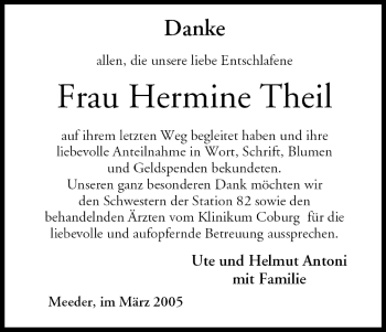 Anzeige von Hermine Theil von MGO